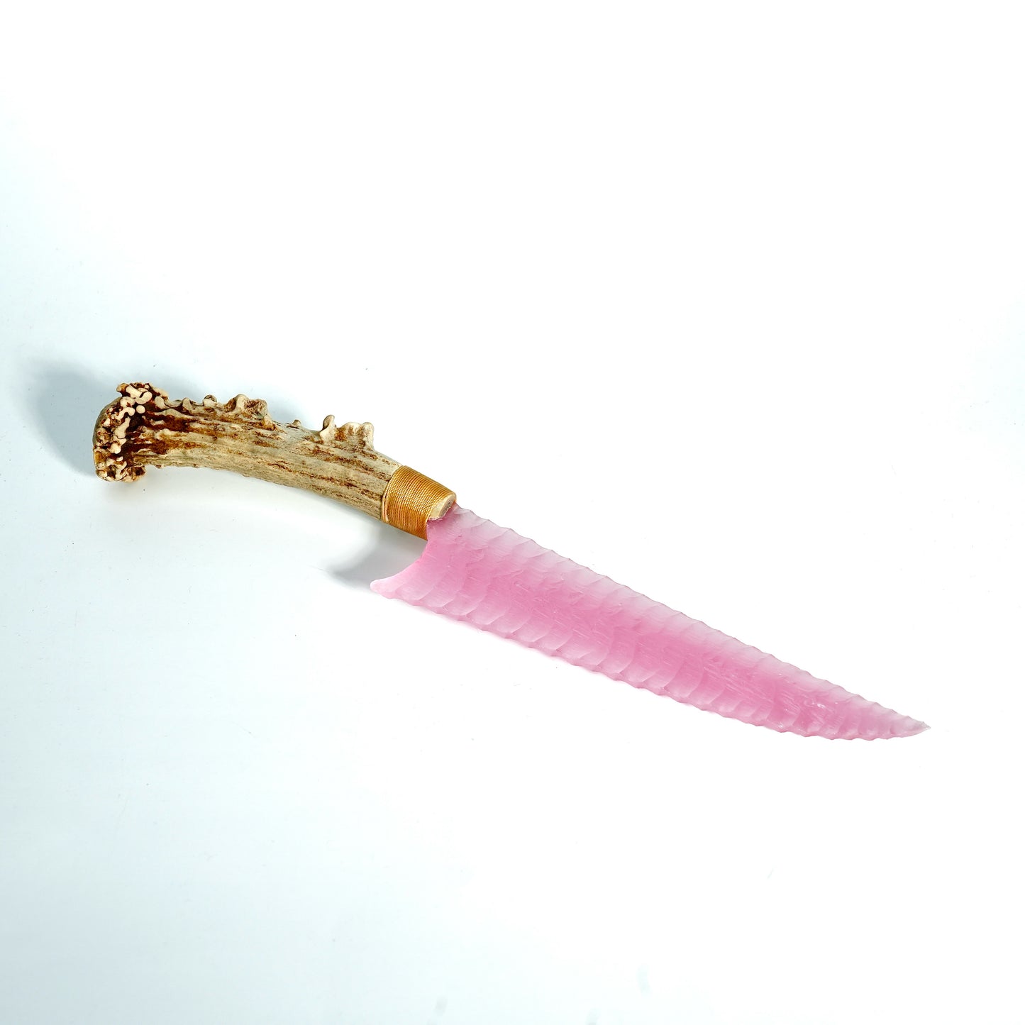 「Blush Pink」Cat's Eye Hunting Knife|Antler Handle|Pressure Flaking-Flint Knapping|Master-Crafted|Natural Materials|Collectible Ancient Design