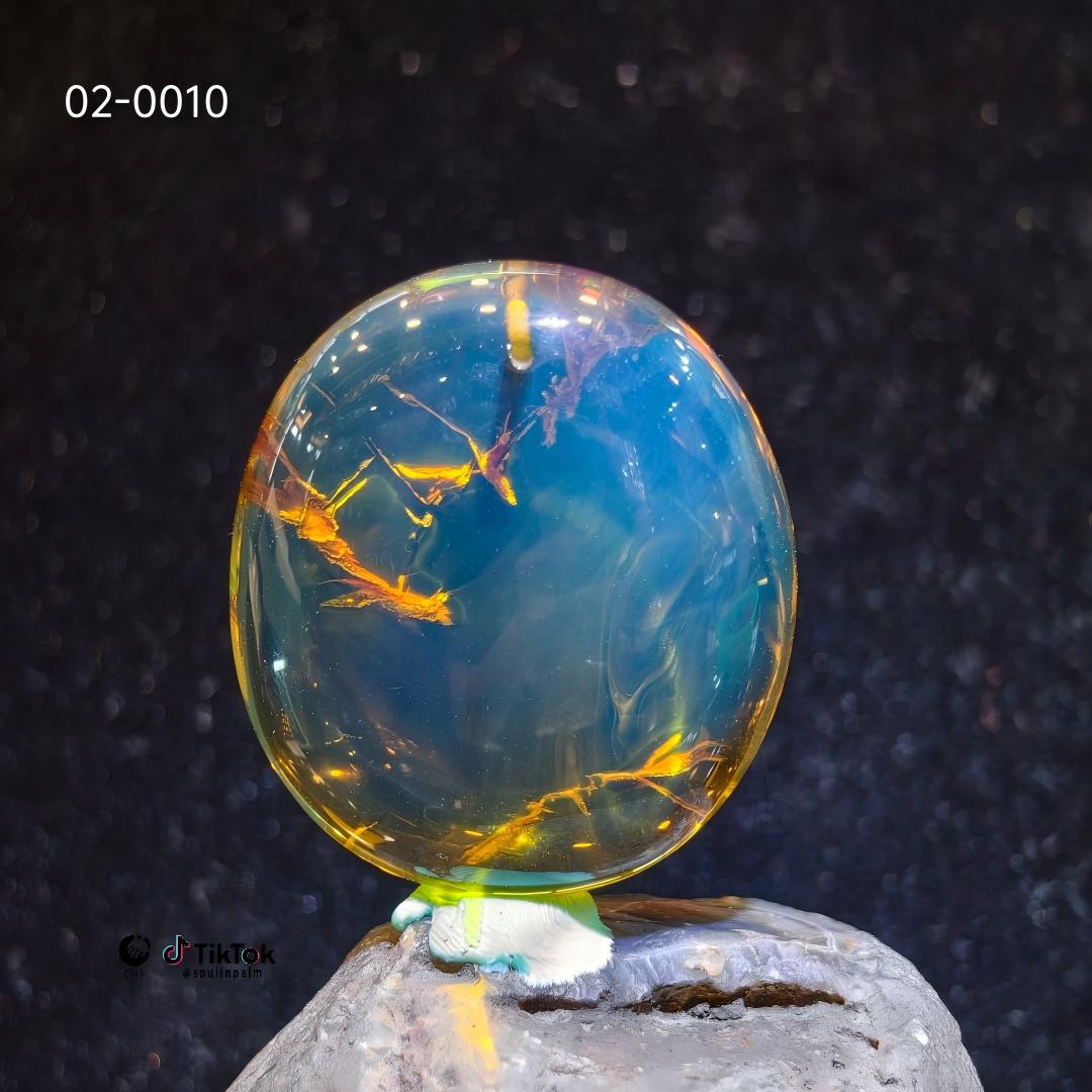 Dominican Sky Blue Landscape Amber with Golden Vein Inclusions | Unique Natural Amber Pendant | Collection No. 02-0010