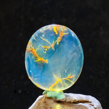 Dominican Sky Blue Landscape Amber with Golden Vein Inclusions | Unique Natural Amber Pendant | Collection No. 02-0010
