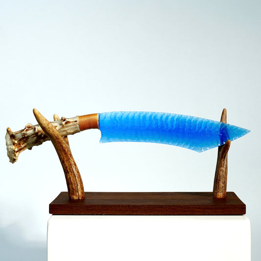 「Ocean Blue」Cat's Eye Bayonet｜Antler Handle｜Pressure Flaking-Flint Knapping｜Master-Crafted｜Natural Materials｜Collectible Ancient Design
