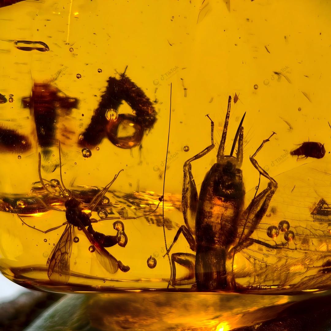 Dominican Multi-Inclusion Amber | Bee, Cricket & Lacewing Cross-Order Fossil Specimen | Botanical Debris & Fluid Inclusions | Natural Freeform Amber (38.8×28.5×17.8mm / 11.507g / Collection No. 03-0096)