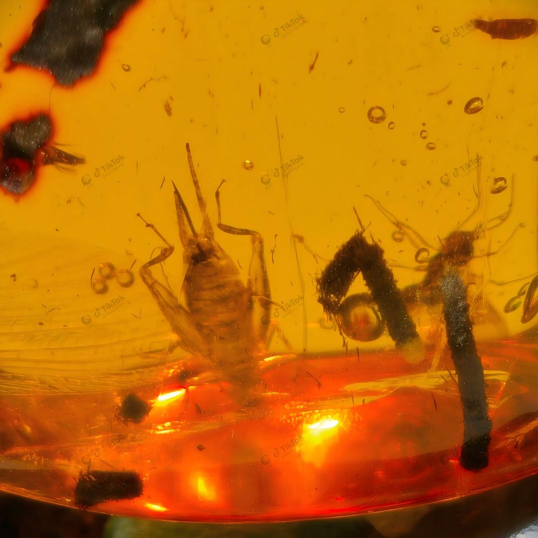Dominican Multi-Inclusion Amber | Bee, Cricket & Lacewing Cross-Order Fossil Specimen | Botanical Debris & Fluid Inclusions | Natural Freeform Amber (38.8×28.5×17.8mm / 11.507g / Collection No. 03-0096)