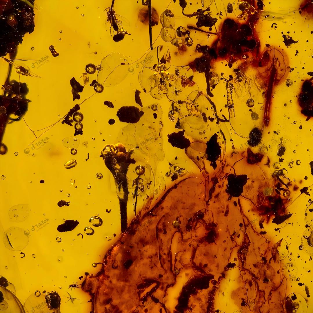 Dominican Ancient Floral Landscape Amber | Fossil Flower Calyx, Insect Cluster, Bark & Fluid Inclusion Specimen | Golden Freeform Teardrop Amber (37.1×27.1×16.1mm / 9.157g / Collection No. 03-0132)