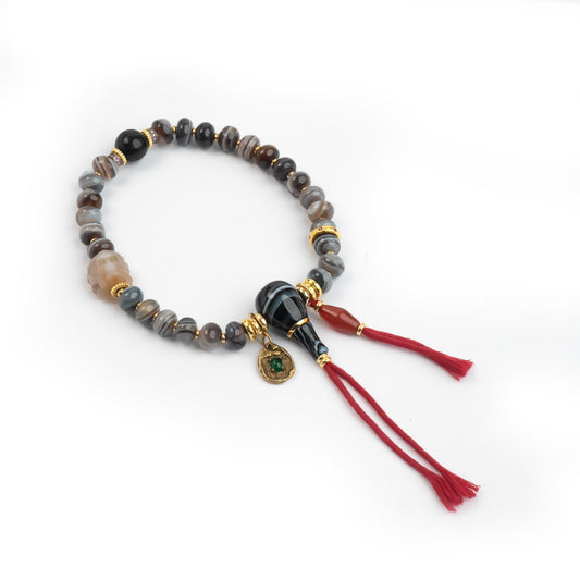 ‌「Money Flow」 Blue Sardonyx Agate Bracelet｜Medicine Buddha｜ Flowing Water Flowing Wealth｜Spiritual Safeguard