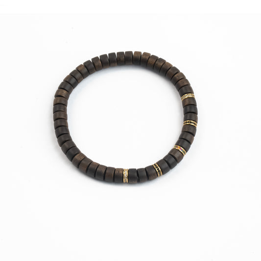 「Wood & Gold」Agarwood Bracelet｜Kalimantan Black Kynam｜Meteorite-Textured Copper-Gilded Beads｜Midnight Scepter