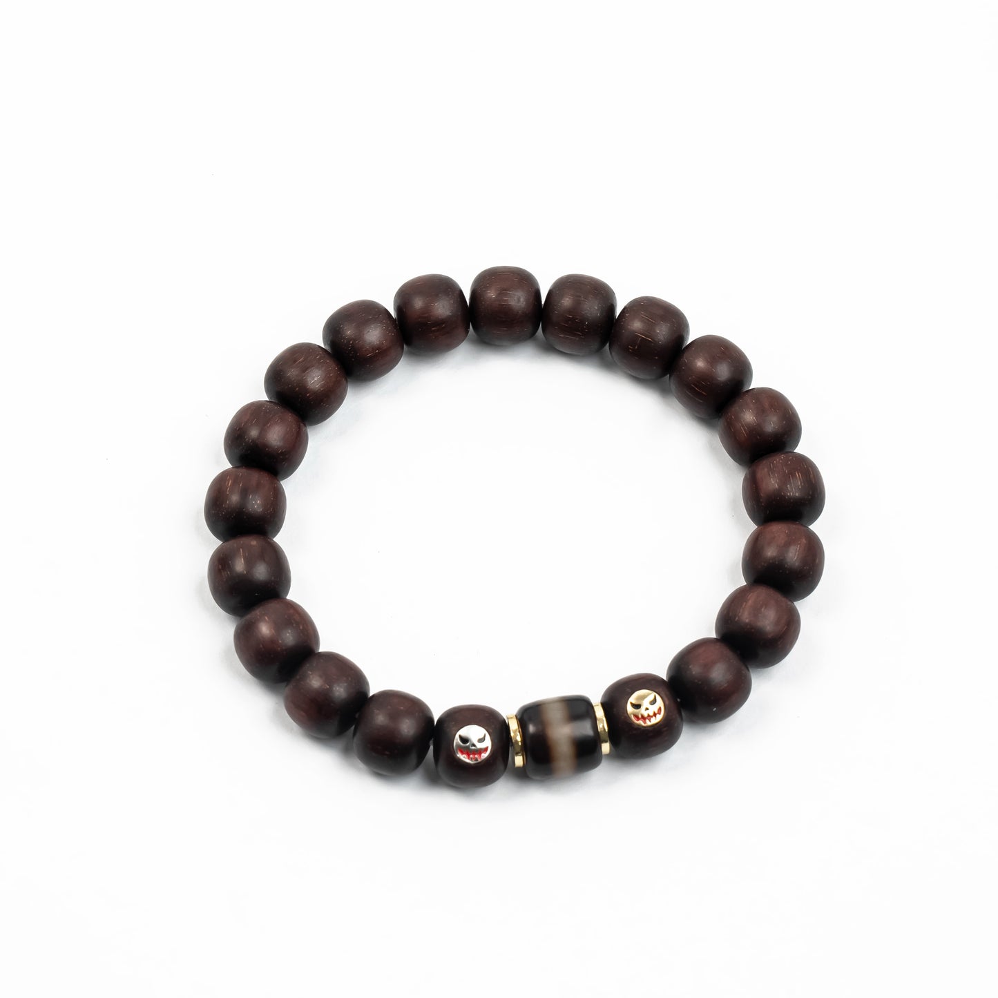 「Yin-Yang Demons」Indian Red Sandalwood Bracelet｜Dzi Bead丨Unisex｜Flame Grain