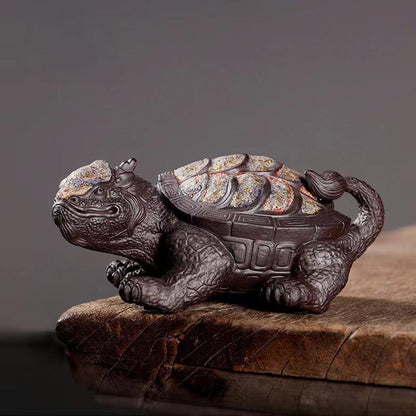 Handcrafted Aged Rock-Mineral Dragon Turtle Tea Pet｜Rock Mineral Finish｜Feng Shui Wealth & Protection Decor｜Gongfu Tea Table Ornament