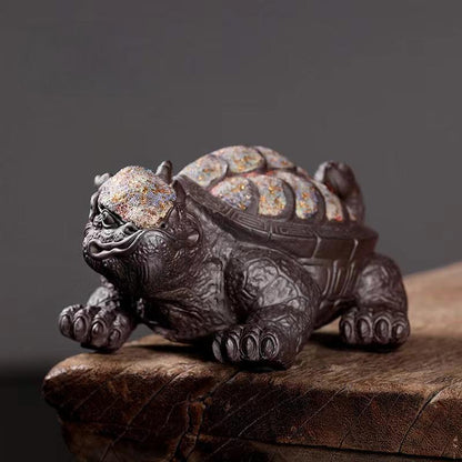 Handcrafted Aged Rock-Mineral Dragon Turtle Tea Pet｜Rock Mineral Finish｜Feng Shui Wealth & Protection Decor｜Gongfu Tea Table Ornament