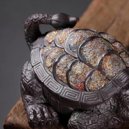 Handcrafted Aged Rock-Mineral Dragon Turtle Tea Pet｜Rock Mineral Finish｜Feng Shui Wealth & Protection Decor｜Gongfu Tea Table Ornament