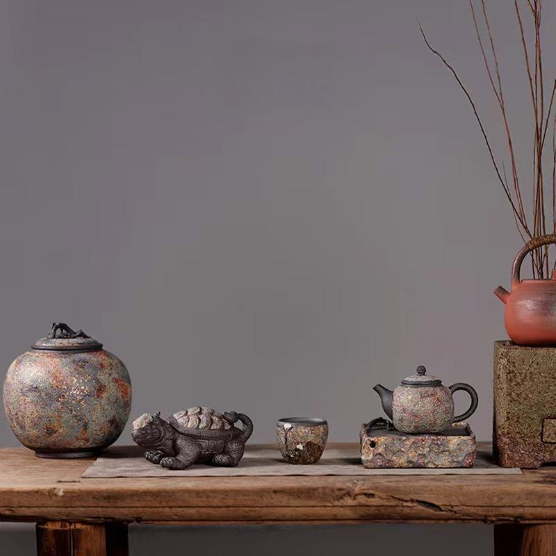Handcrafted Aged Rock-Mineral Dragon Turtle Tea Pet｜Rock Mineral Finish｜Feng Shui Wealth & Protection Decor｜Gongfu Tea Table Ornament