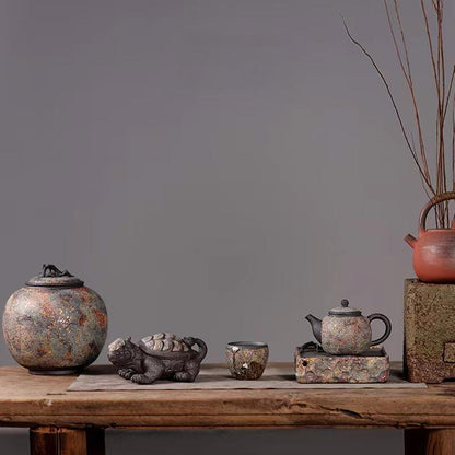 Handcrafted Aged Rock-Mineral Dragon Turtle Tea Pet｜Rock Mineral Finish｜Feng Shui Wealth & Protection Decor｜Gongfu Tea Table Ornament