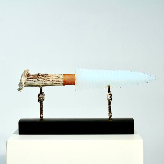 「Ice Blue&White」Opal Short Sword｜Antler Handle｜Pressure flaking-Flint Knapping｜Master-Crafted｜Natural Materials｜Collectible Ancient Design