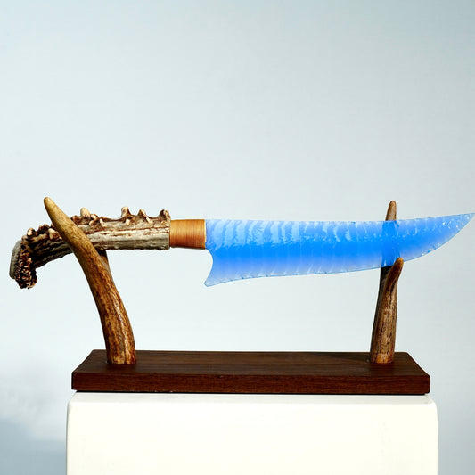 「Ocean Blue」Opal Hunting Knife｜Antler Handle｜Pressure Flaking-Flint Knapping｜Master-Crafted｜Natural Materials｜Collectible Ancient Design
