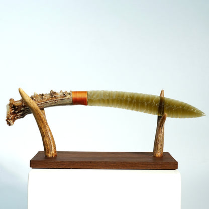 「Amber Gold」Cat's Eye Kukri｜Antler Handle｜Pressure Flaking-Flint Knapping｜Master-Crafted｜Natural Materials｜Collectible Ancient Design