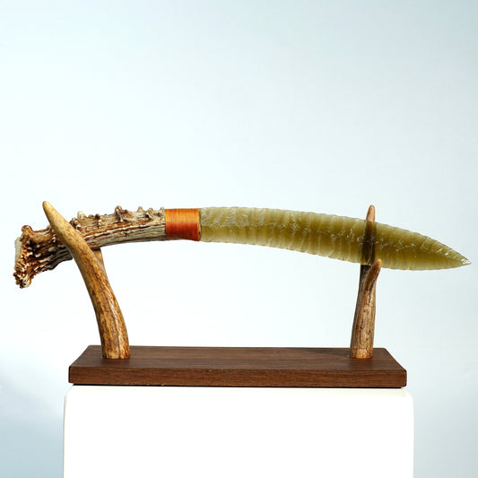 「Amber Gold」Cat's Eye Kukri｜Antler Handle｜Pressure Flaking-Flint Knapping｜Master-Crafted｜Natural Materials｜Collectible Ancient Design