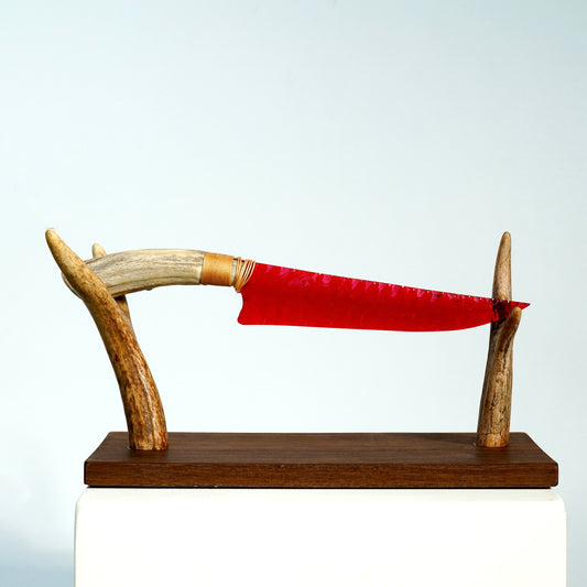 「Scarlet Witch」Opal Short Hunting Knife｜Antler Handle｜Pressure Flaking-Flint Knapping｜Master-Crafted｜Natural Materials｜Collectible Ancient Design