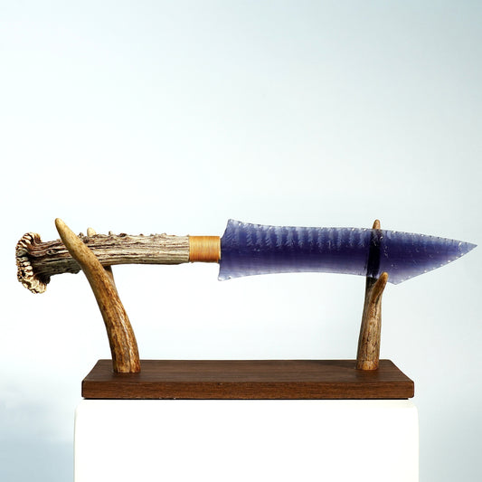「Amethyst Violet」Cat's Eye Bayonet Side-A｜Antler Handle｜Pressure Flaking-Flint Knapping｜Master-Crafted｜Natural Materials｜Collectible Ancient Design