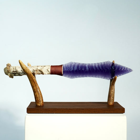 「Amethyst Violet」Cat's Eye Bayonet Side-B｜Antler Handle｜Pressure Flaking-Flint Knapping｜Master-Crafted｜Natural Materials｜Collectible Ancient Design